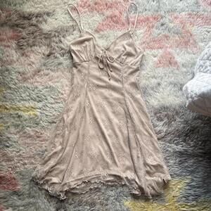 tan fairy hankerchief lace mini dress